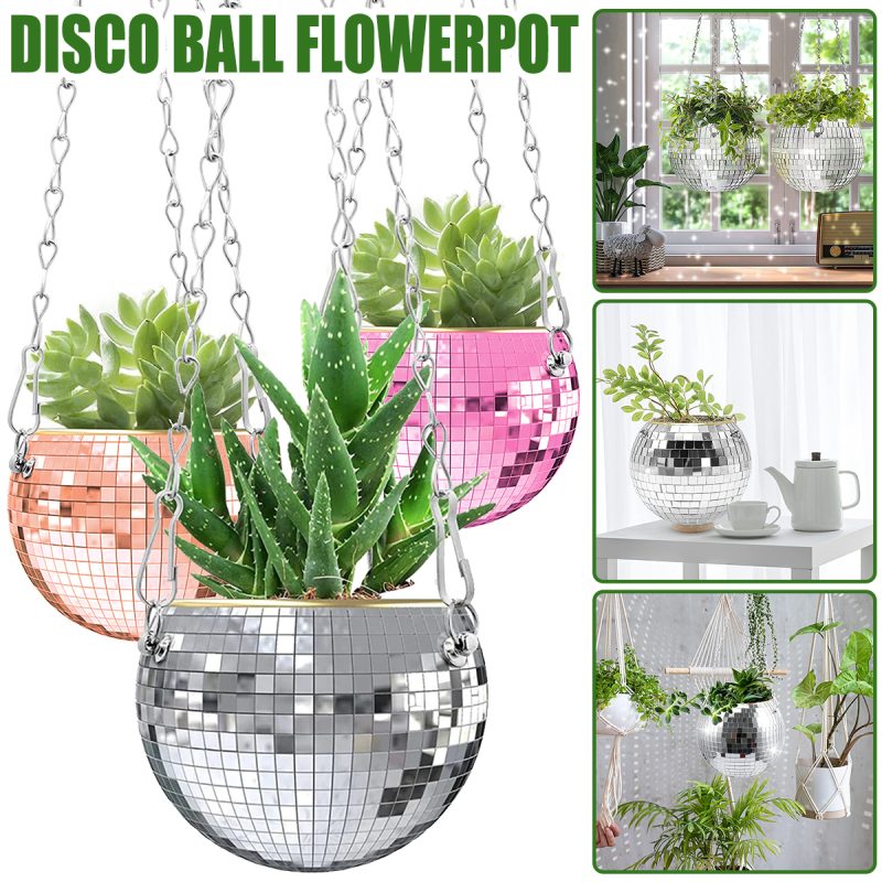 20cm Disco Ball Hanging Flower Pot Globe Shape Vase - Image 2